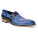 Duca Di Matiste "Sezze" Powder Blue/Navy Genuine Italian Calf Leather Snake Print Monk Strap Dress Shoes.